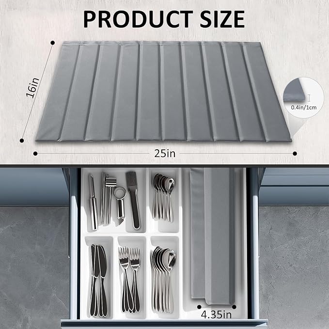Large Stone Dish Drying Mat for Kitchen Counter 24x16 Inch - Super Absorbent Quick Dry Diatomaceous Earth with PU Leather, Foldable Space Saving Stone Bath Mats for bathroom - Image 2