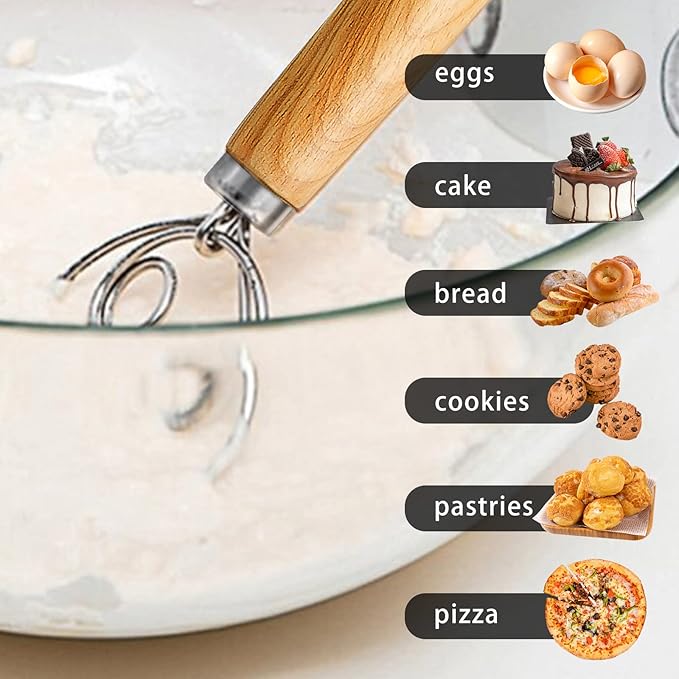 TEEVEA Danish Dough Whisk for Bread Sourdough, Wooden Handle & Stainless Steel Hook - Image 8
