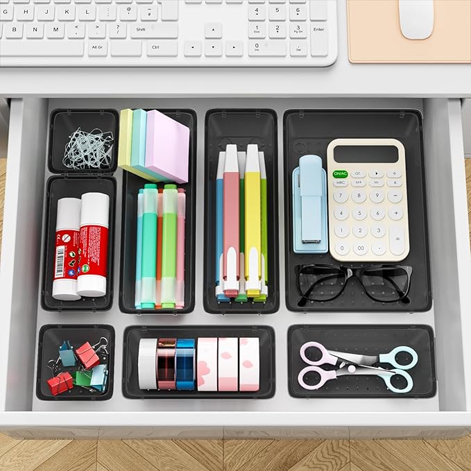 ElegantArray 12-Piece Drawer Organizer Set, 4 Sizes Versatile Plastic Vanity Organizer for Makeup, Stationery, Gadgets, in Kitchen, Bathroom, Office, and Bedroom, Black - Image 5