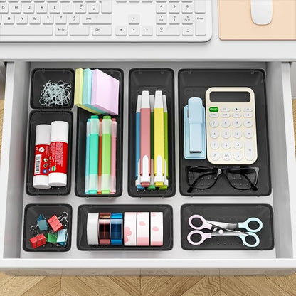 ElegantArray 12-Piece Drawer Organizer Set, 4 Sizes Versatile Plastic Vanity Organizer for Makeup, Stationery, Gadgets, in Kitchen, Bathroom, Office, and Bedroom, Black - Image 5