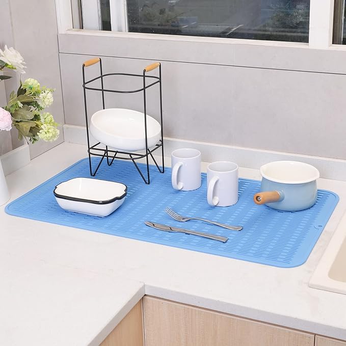 MicoYang Silicone Dish Drying Mat for Multiple Usage,Easy clean,Eco-friendly,Heat-resistant Silicone Mat for Kitchen Counter or Sink,Refrigerator or Drawer Liner Lichen BlueL 4XL 32 inches x 18 inches - Image 6