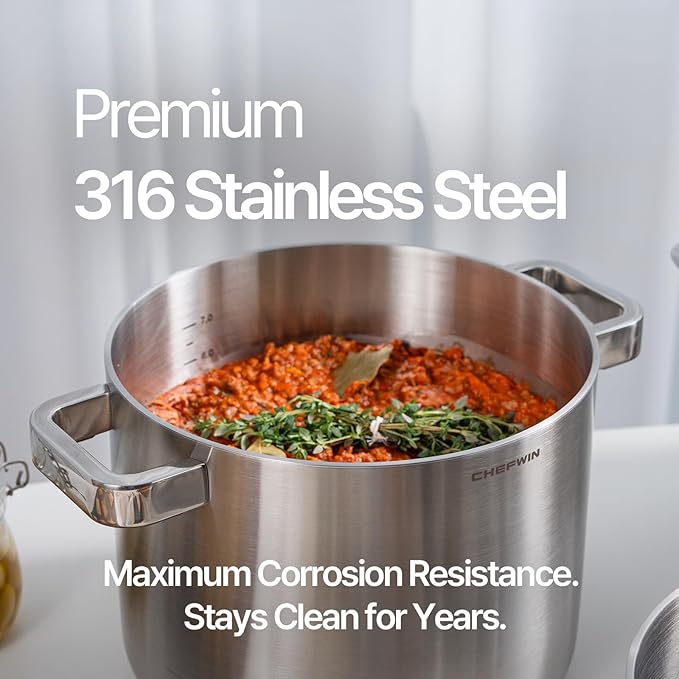 316 Stainless Steel 8.5 Quart Stock Pot with Lid Cooking Pot, 5Ply, All Stoves Compatible, Induction Cookware, Dishwasher Safe, Stay Cool Handle