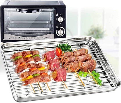 TeamFar Toaster Oven Pan Tray with Cooling Rack, Stainless Steel Toaster Ovenware Pan, Compact 8''x10.5''x1'', Healthy & Non Toxic, Rust Free & Easy Clean - Dishwasher Safe