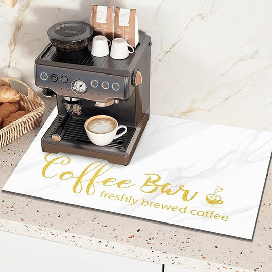 Findosom Dish Drying Mat, 16"x 24" Super Absorbent & Hide Stain Coffee Mat, Cuttable Drying Mat for Kitchen Counter, Coffee Bar Accessories, Under Dish Rack, Coffee Maker, Espresso Machine, White by Findosom