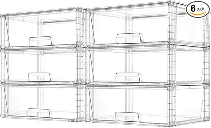 Vtopmart 6 Pack Large Stackable Storage Drawers,Easily Assemble Clear Acrylic Bathroom Closet Undersink Organizers,Plastic Storage Bins for Cabinet,Kitchen Pantry,Medicine Organization by Vtopmart