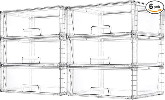 Vtopmart 6 Pack Large Stackable Storage Drawers,Easily Assemble Clear Acrylic Bathroom Closet Undersink Organizers,Plastic Storage Bins for Cabinet,Kitchen Pantry,Medicine Organization by Vtopmart