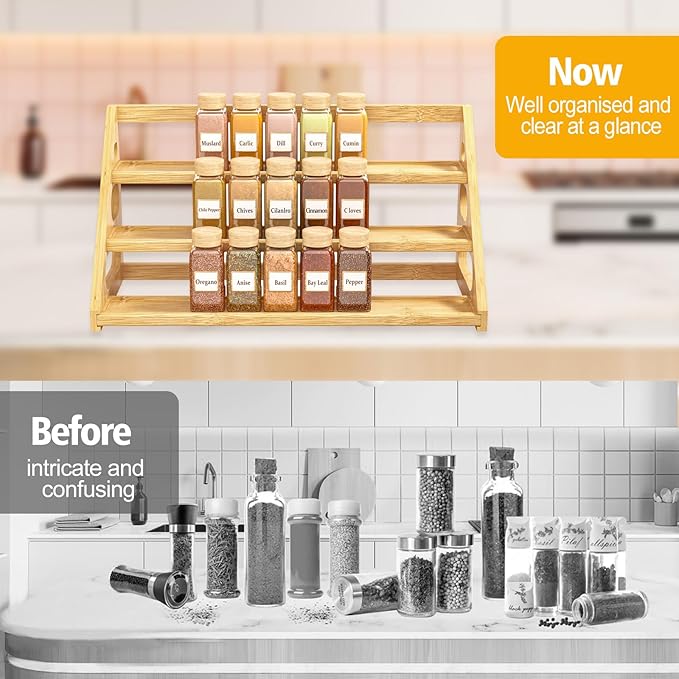 Spice Rack - Bamboo Wood Spice Rack Organization for Cabinet/Countertop - Image 2