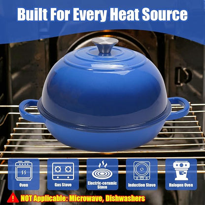 6QT Enameled Cast Iron Dutch Oven for Bread Baking – Sourdough Starter Kit with Cotton Basket, Bread Sling, Lame, Brush & Handle Cover – Multi-Purpose Pot for Baking, Frying, Braising – Blue