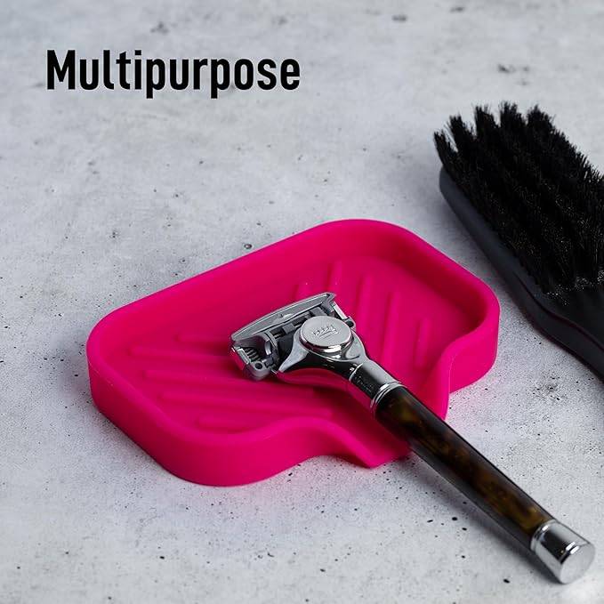 Zulay Kitchen Small Silicone Sponge Holder (4.9x3.3”) – Space-Saving Sink Organizer Tray for Sponge, Soap, Brush & More – Compact Non-Slip Dish for Kitchen & Bathroom (Dragon Fruit) - Image 5