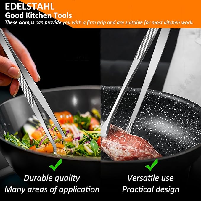 12-Inch 2-in-1 Kitchen Tongs Set, Round & Curved Stainless Steel BBQ Tongs with Non-Slip Grip, Dishwasher Safe for Grilling Steak & Salad