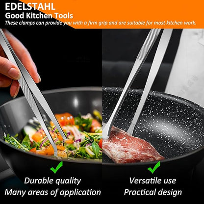 12-Inch 2-in-1 Kitchen Tongs Set, Round & Curved Stainless Steel BBQ Tongs with Non-Slip Grip, Dishwasher Safe for Grilling Steak & Salad