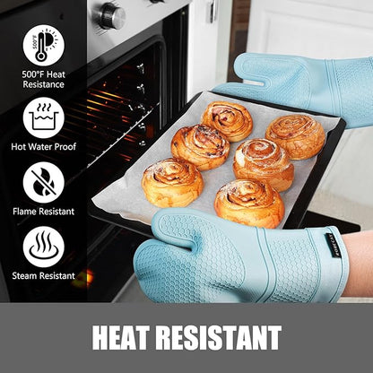 Rorecay 6pcs Oven Mitts and Pot Holders Sets, Extra Long Silicone Oven Gloves Heat Resistant 500 Degrees Non-Slip Potholders Hot Pads for Kitchen Baking Cooking, Quilted Liner, Winter Sky - Image 5