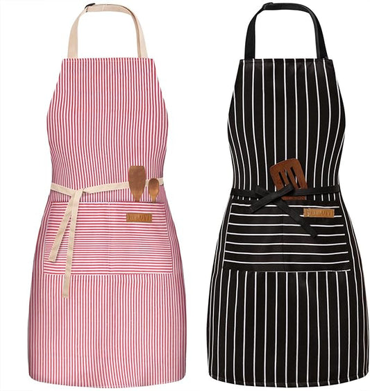 BeLuyi 2 Pack Adjustable Bib Apron with 2 Pockets Chef Cooking Kitchen Restaurant Aprons for Women Men by BELUYI