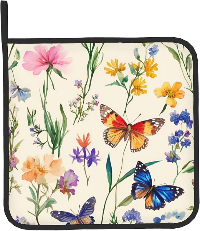 Vintage Floral Oven Mitts and Pot Holders Spring Summer Kitchen Accessories Set of 2 Wildflower Herb Flowers Gloves Potholder for Chef Cooking Baking Grilling BBQ - Image 9