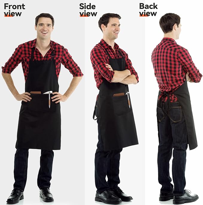 NLUS 2 Pack Kitchen Cooking Aprons, Adjustable Bib Soft Chef Apron with 2 Pockets for Men Women (Black,2) - Image 3