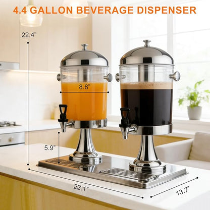 4.4 Gallon Iced Beverage Drink Dispenser, Stainless Steel Water Jar with Stand, Iced Beverage Drink Dispenser for Parties, Commercial Hot Cold Juice, Hot & Cold Drinks - Image 2