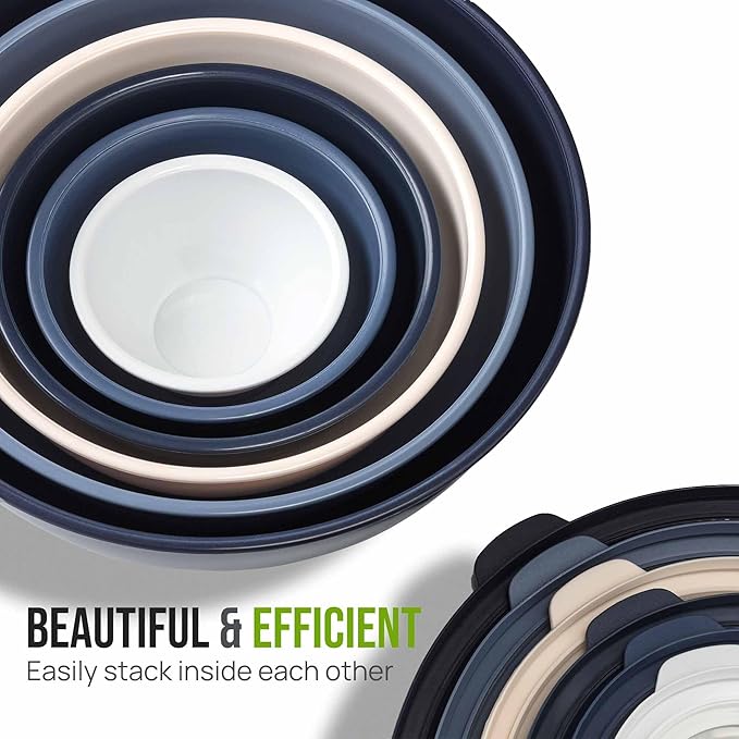 Zulay Kitchen 12 Piece Plastic Mixing Bowls with Leak-Proof Lids Set - Microwave and Freezer Safe Kitchen Mixing Bowls for Preparing, Serving and Storing - Large Nesting Bowls (Navy Ombre) - Image 2