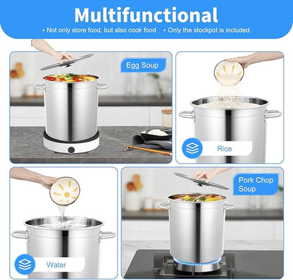 35L/30Qt Stainless Steel Stockpot, Kitchen Soup Big Cooking, Commercial Heavy Duty Canning Pot Stockpot with Lid and 2 Handles for Hotels Restaurants Kitchens Warehouses
