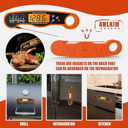 AWLKIM Digital Meat Thermometer with Doneness Chart, 2-Sec Instant Read Food Thermometer for Cooking, Grilling, Oven, Air Fryer - Waterproof Backlit Magnetic Flip Probe, Gift for Men, Dad - Orange - Image 6