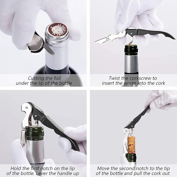 HYZ 2-Pack Wine Opener Waiter Corkscrew, Professional Wine Key for Servers, Bartender, with Foil Cutter, Manual Wine Bottle Opener Double Hinged (Black) - Image 7