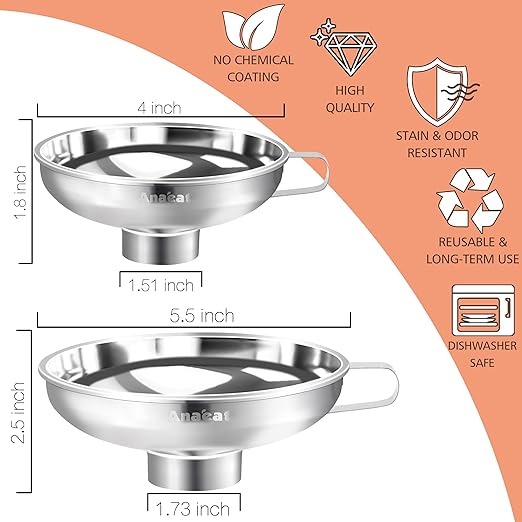 Anaeat Stainless Steel Canning Funnel with Handle for Wide and Regular Jars & Canning Jars, Wide-Mouth Funnels Excellent for Transferring Liquid and Dry Ingredients, Large Solids, Oil, Beans & Jams - Image 6