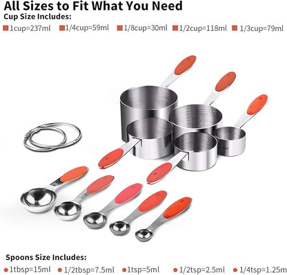 Measuring Cups : U-Taste 18/8 Stainless Steel Measuring Cups and Spoons Set of 10 Piece, Upgraded Thickness Handle(Red) - Image 2