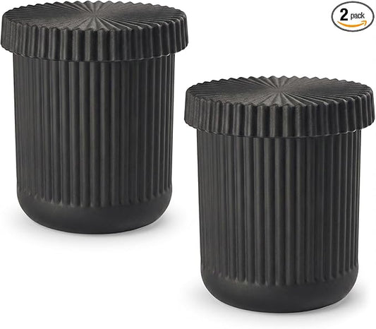 2 Pack Qtip Holder - Apothecary Jars with Lids, Bathroom Organizers and Storage Canister for Cotton Balls,Swabs,Floss Picks,Hair Ties,Clear Glass Vintage Bathroom Decor Jar Set (Black)