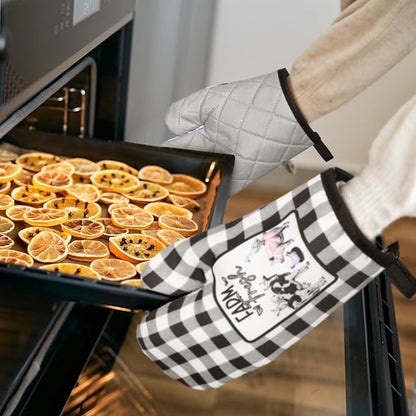 Bencailor 6 Pcs Farm Kitchen Towels Oven Mitts and Pot Holders Decorative Dish Towels Tea Non Slip Heat Resistant Oven Gloves for Summer Home Cooking Dish Baking BBQ, Black, White - Image 3