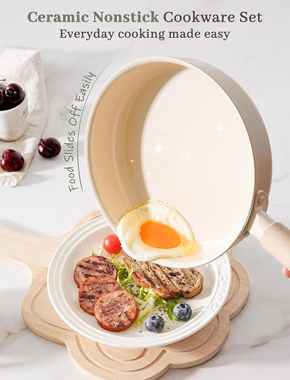 Astercook Pots and Pans Set Non Stick, Ceramic Cookware Set Non Toxic, 18 Pcs Dishwasher Safe Induction Cookware for Everyday Cooking & Kitchen Mothers Day Gifts