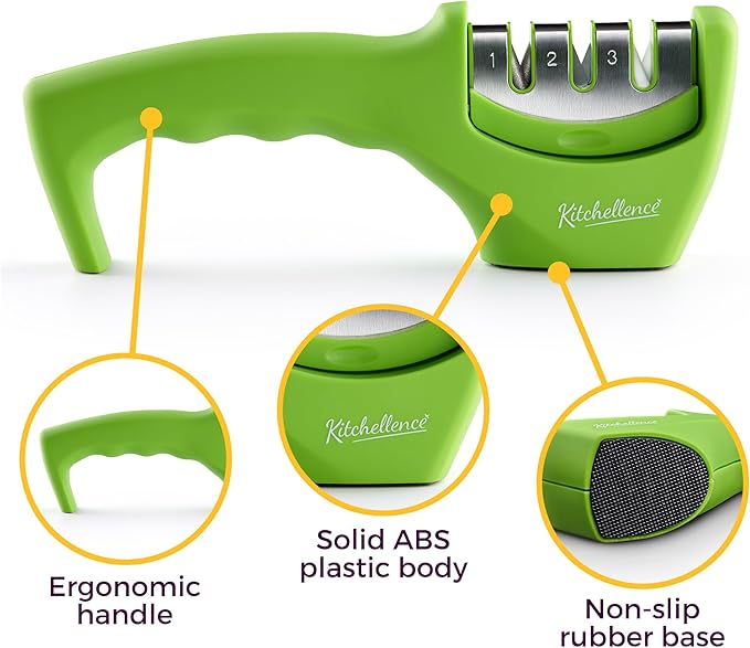 4-in-1 Kitchen Knife Accessories: 3-Stage Knife Sharpener Helps Repair, Restore and Polish Blades and Cut-Resistant Glove - Image 3