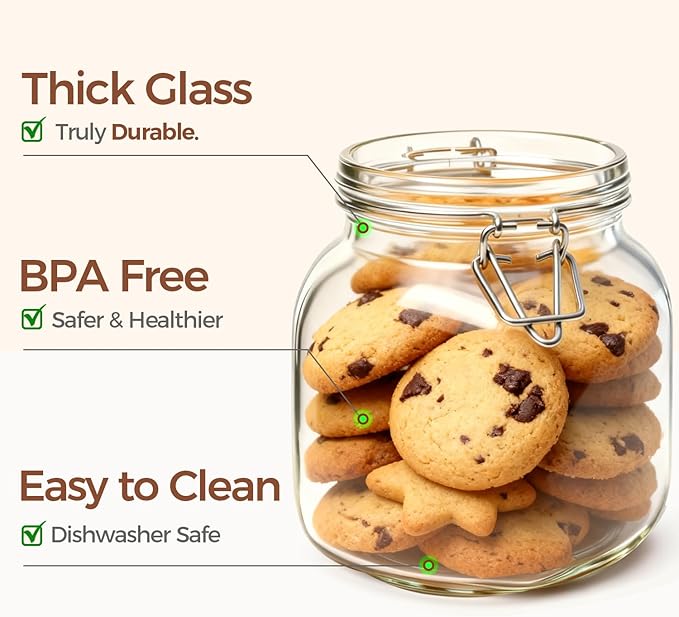 ComSaf 6-Pack 27oz Square Glass Pantry Canisters, Aesthetic Food Storage Jars for a Full Makeover, Modular Containers for Coffee, Sugar, Cookies, Snacks & Spices - Image 4
