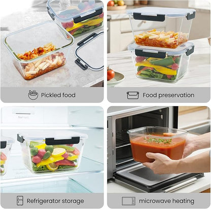2 Pack Large Glass Food Storage Containers with Lids 85oz/10.5cup Big Airtight Storage Containers for Rotisserie Chicken Meal Prep Leftovers, BPA Free & Leak Proof, Microwave, Oven Safe (gray)