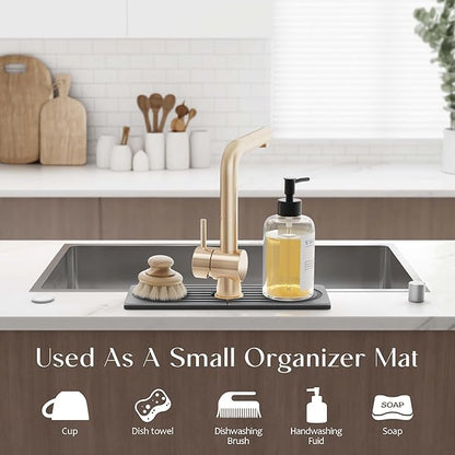 eormoe Diatomite Kitchen Faucet Mat - 14Inch Water Absorbing Stone Tray for Sink, Stone Fast-Drying Faucet Mat for Kitchen Counter Sink Accessories (Dark Grey, 14'' x 3.9'') - Image 5