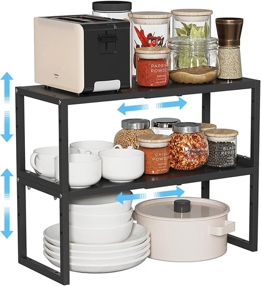 2 Pack Expandable Kitchen Cabinet Shelves Organizer,Heavy Duty Metal Shelving Units and Storage,Stackable Adjustable Kitchen Storage Organization Shelves Rack for Counter Cupboard Pantry,Length:20.5" by Cidaziya