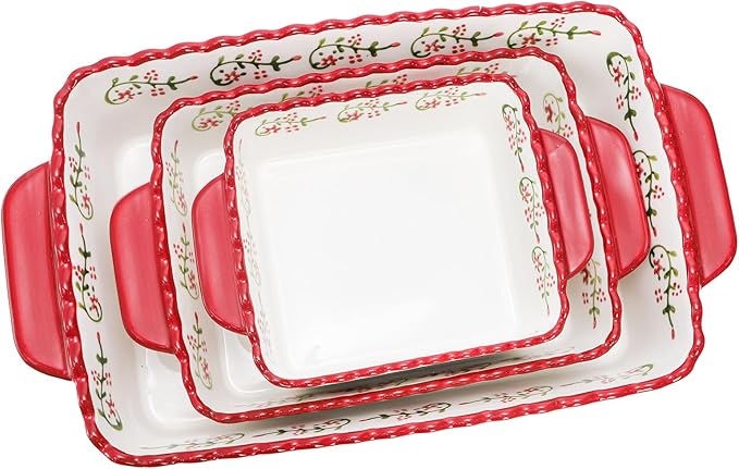 Coloch 3 Pack Ceramic Baking Dishes, Rectangular Bakeware Set Hand-painted Lasagna Pan Porcelain Serving Bakeware for Pasta, Chicken, Kitchen, Banquet, Microwave and Dishwasher Safe - Image 4