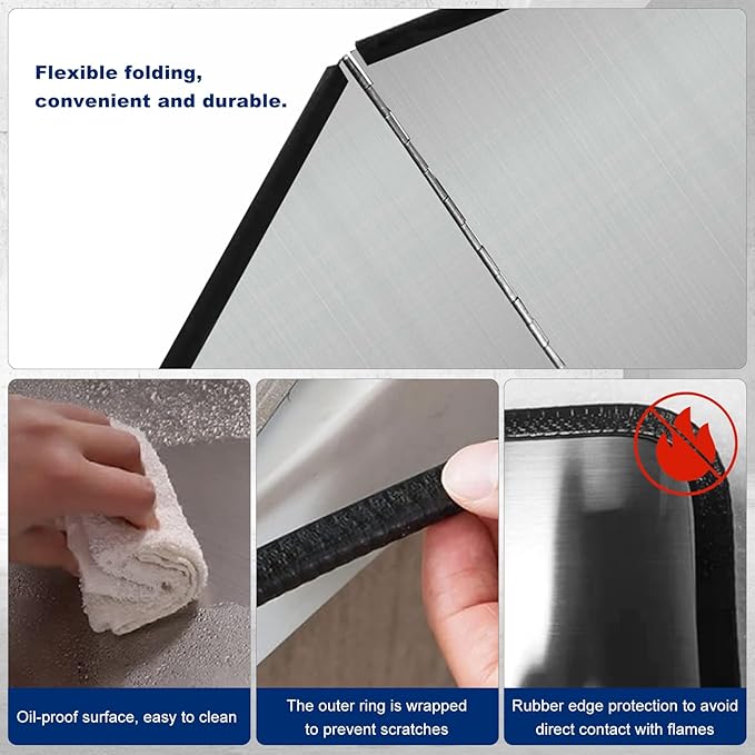 3 Sided Splatter Guard,Foldable Stainless Steel Oil Splatter Screens for Frying,Oil Splash Insulation Board,Nonstick Oil Splatter Guard Stove Insulation Board(L: 15" x W: 11.4" x H: 12") - Image 5