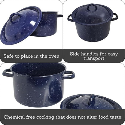 IMUSA USA C20666-1062810W Speckled Enamel Stock Pot with Lid, 4 Quart, Blue (Pack of 2) - Image 2