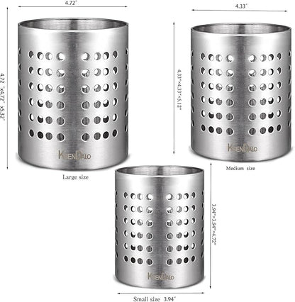 KSENDALO Metal Utensil Holder Set, Small SUS304 Steel Utensil Holder Flatware Silverware Spatulas Utensils Drying Rack for Kitchen Countertop, Kitchen Home Office Organizers ,Silver (3 Pack) - Image 7
