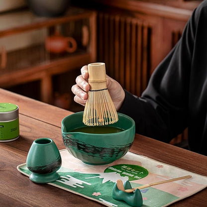 Clay&Fire Matcha Whisk Set，9 Pcs Ceramic Matcha Set, 15 OZ Matcha Bowl with Spout and Whisk，Matcha Kit for Friend, Ideal Gift for Matcha Lover（Dark Green） - Image 5