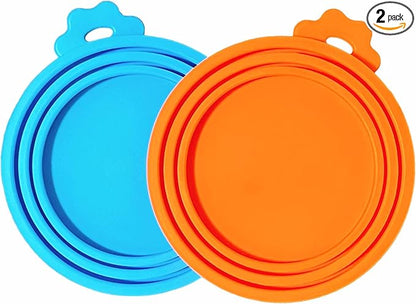 MoPawKT- Pet Food Can Covers, Silicone Can Lids for Cat/Dog Food Cans, Universal Sizes for 3 oz, 5.5 oz, 6.5 oz, 13 oz, 13.2 oz Standard Pet Food Cans, BPA Free, Reusable (set of 2 in Blue&Orange)
