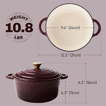Vintage Style 4.5 Quart Dutch Oven Pot with Lid, Non Stick Enameled Cast Iron Dutch Oven for Bread Baking, Heavy-Duty, Oven Safe Ceramic Cookware Up to 500°F for Baking, Braising, Stews, Roasting, Fig - Image 4