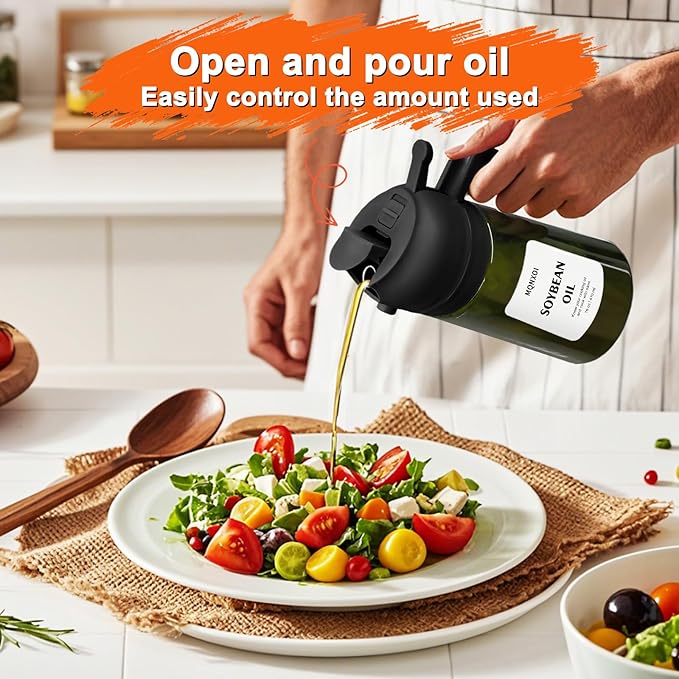 mqnxoi 2 in 1 Glass Oil Sprayer & Dispenser,16oz/470ml Olive Cooking, Air Fryer, and Salad, for Kitchen Gadgets and Air Fryer Accessories, w/Stickers (Black + Dark Green Bottle 2) - Image 7