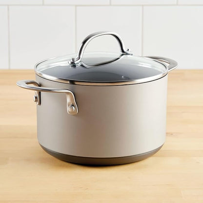 Anolon Achieve Hard Anodized Nonstick Saucepot with Lid, Aluminum, 4 Quart, Silver