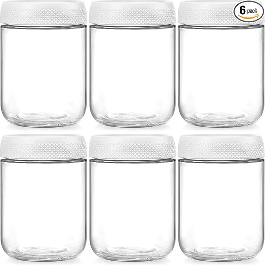 NETANY 6-pack 16oz Glass jars with Airtight Lids, Overnight Oats Containers with Lids, Wide mouth Mason Salad jars, Glass Food Storage Containers for Snacks Yogurt Spice Sugar-White by NETANY