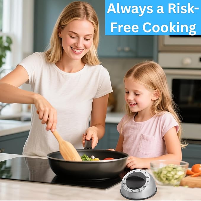 Kitchen Timer for Cooking, Chef Cooking Magnetic Timer - No Batteries Required - Loud Alarm, Mechanical Desk Manual Timers - Magnetic Clock Backing, Countdown Reminder - Stainless Steel Body - Image 3