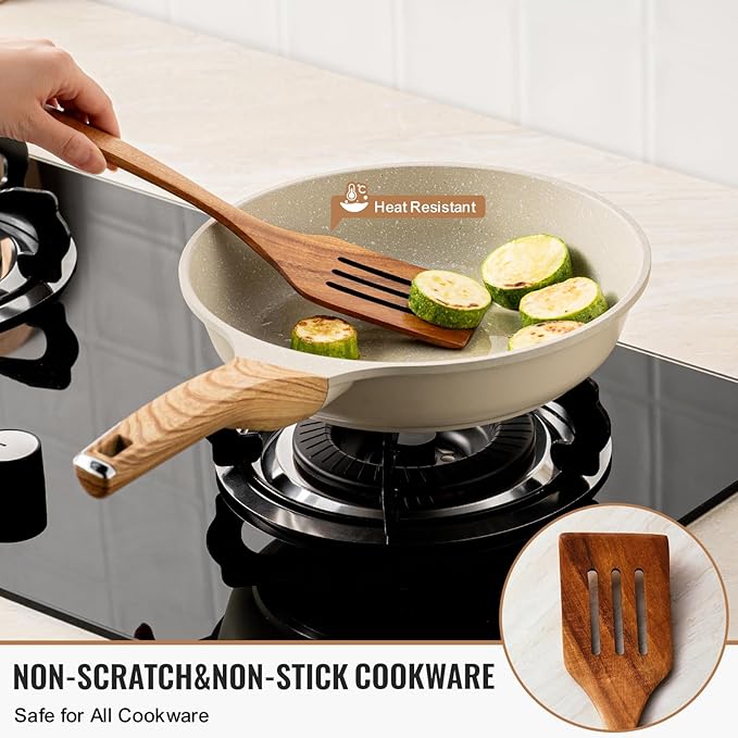 Terlulu 10 Pcs Wooden Spoons for Cooking, Natural Teak Wooden Kitchen Utensils Set, Durable Cooking Utensils Set with Comfort Grip for Cookware, Smooth Finish&NonStick& Heat Resistant Wooden Spatula - Image 5