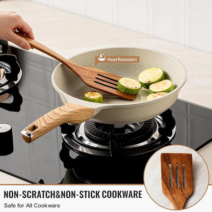 Terlulu 10 Pcs Wooden Spoons for Cooking, Natural Teak Wooden Kitchen Utensils Set, Durable Cooking Utensils Set with Comfort Grip for Cookware, Smooth Finish&NonStick& Heat Resistant Wooden Spatula - Image 5