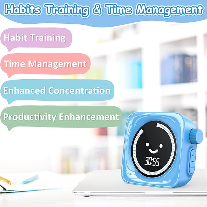 Visual Timer for Kids, 99 Minute Digital Cute Kids Visual Timer Classroom Timer for Homeschool Supplies Study Teaching Time Management Tool Countdown Timer, Blue 2Pack