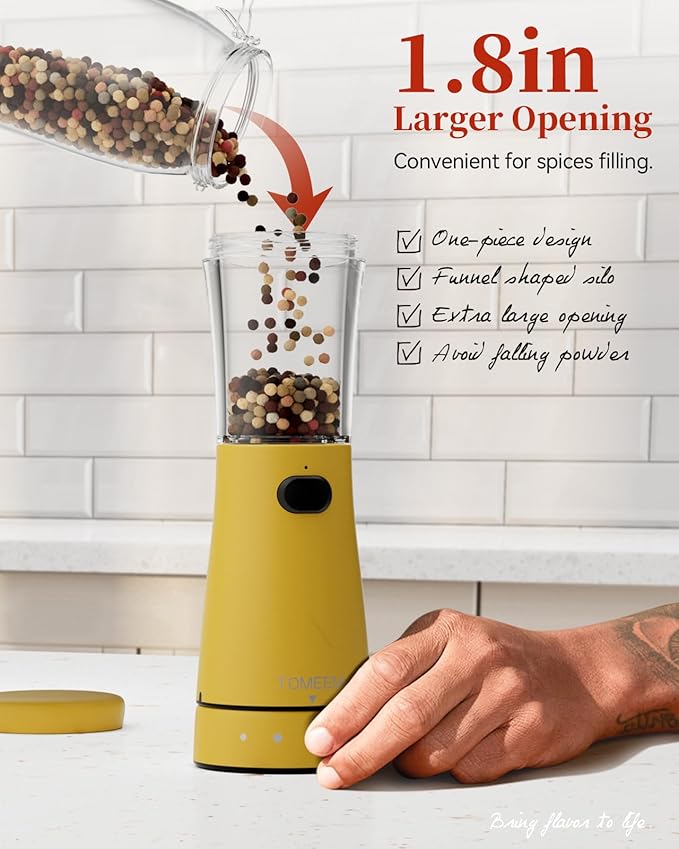 Electric Salt and Pepper Grinder Set with Storage Base, Stainless Steel Rechargeable Salt and Pepper Grinder Set with 4.5 oz Large Capacity, 1.8" Wide Mouth, Adjustable Coarseness, Ideal for Kitchen - Image 5