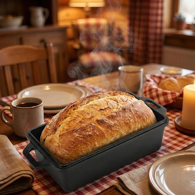 Northriver Casting 9×5 Inch Cast Iron Loaf Pan with Lid | Bread Baking Pan | Even Heat Distribution for Homemade Bread, Cake, and Meatloaf | 2 Piece Set - Image 5